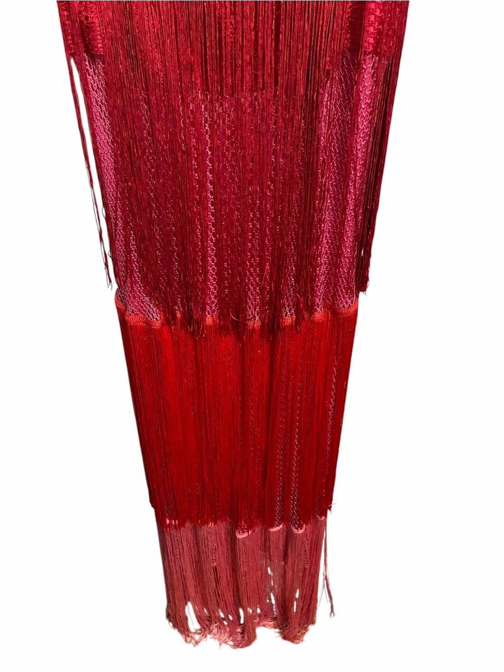 Anthropologie Let Me Be Red Pink Ombre Tiered Fringe Midi Dress 1X New - Picture 5 of 9